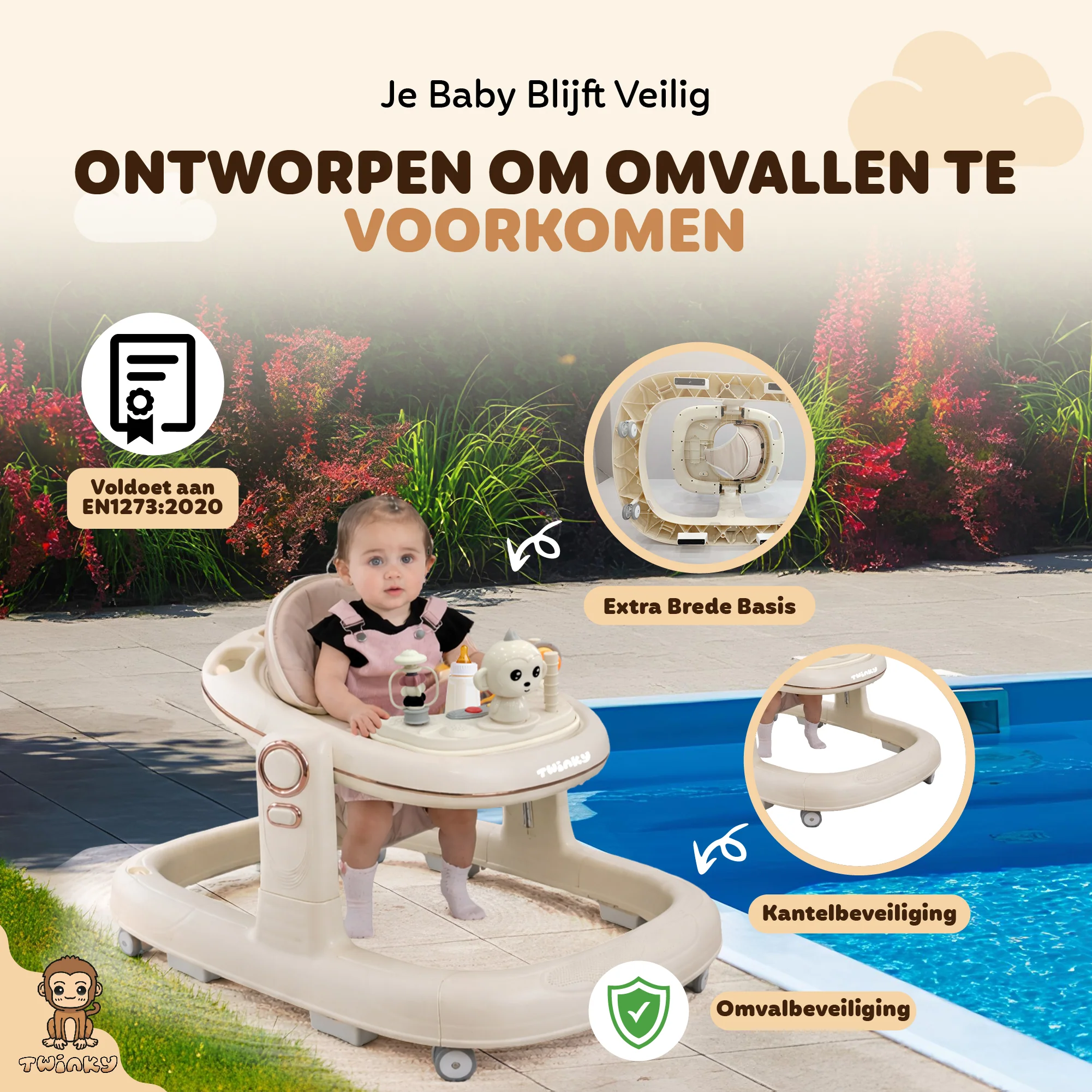 Twinky Babywalker GO - 2-in-1 Loopstoel & Loopwagen - Cream - Image 3