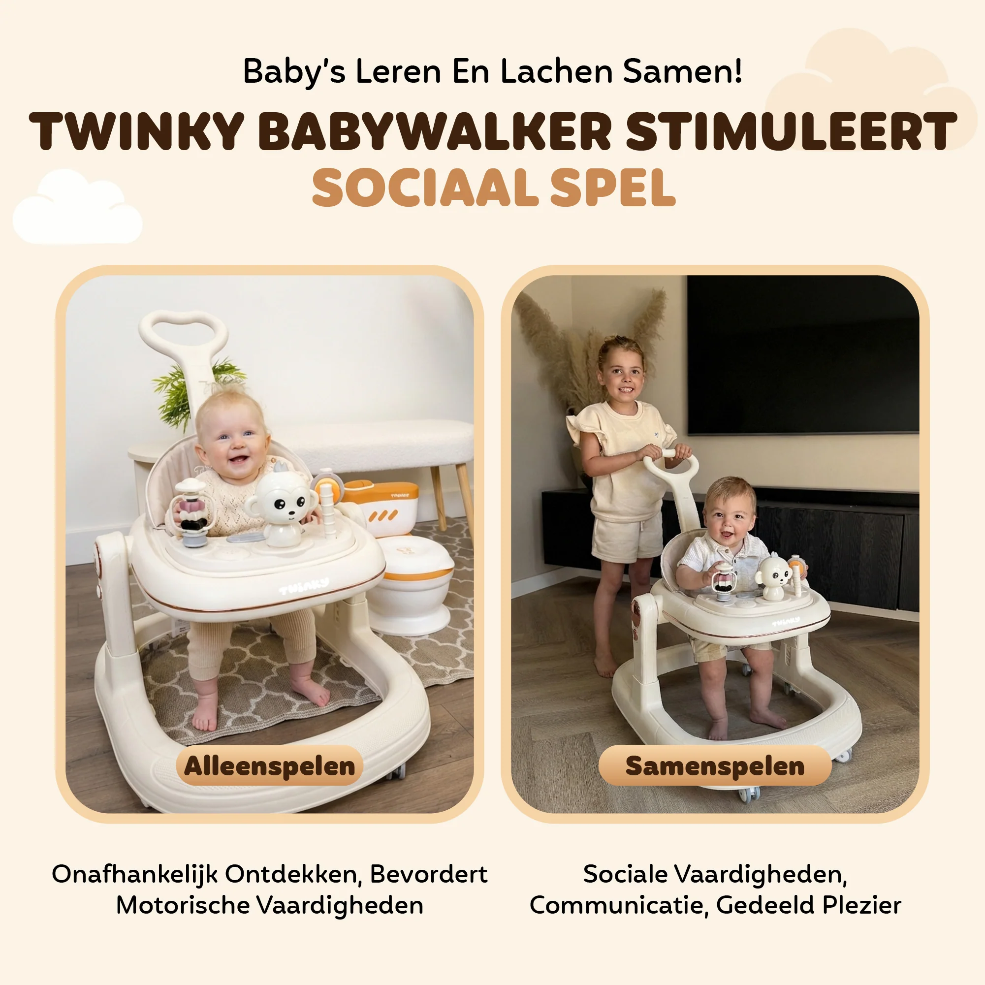 Twinky Babywalker GO - 2-in-1 Loopstoel & Loopwagen - Cream - Image 9