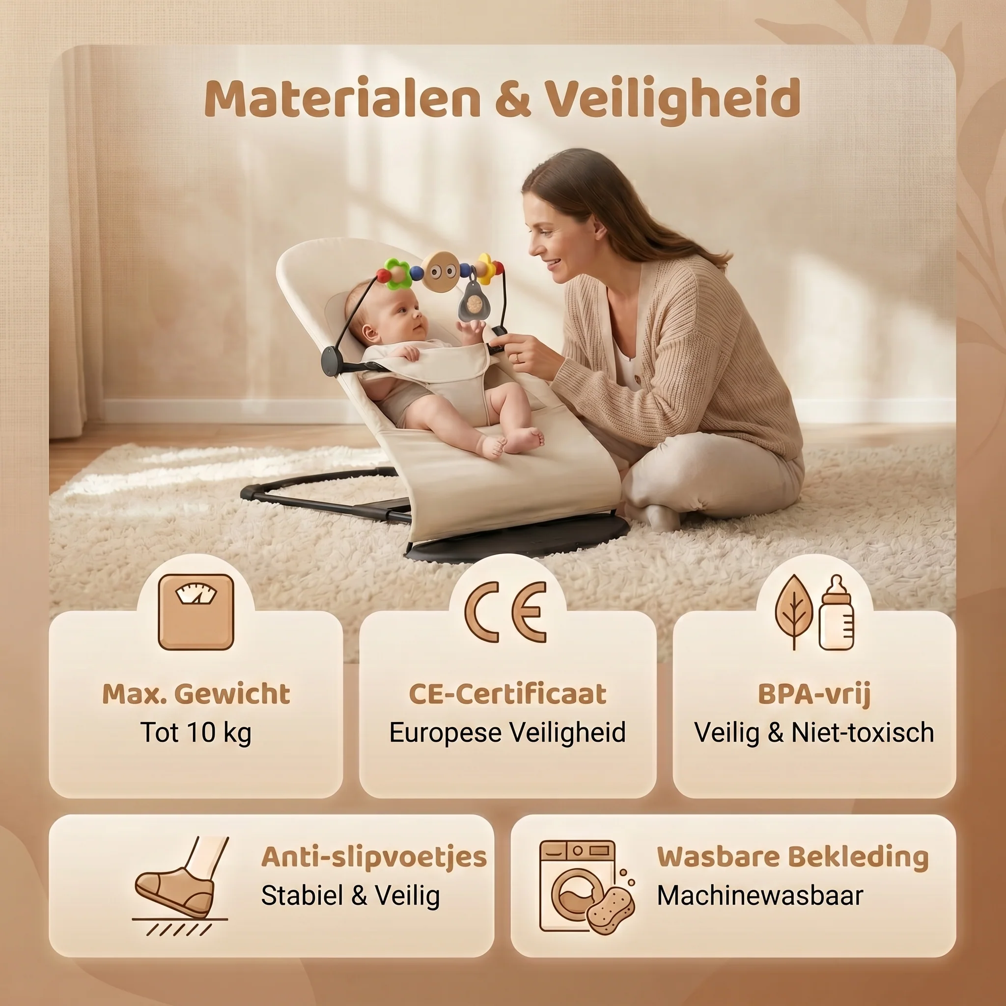 Twinky Ergonomische Schommelstoeltje - Beige - Image 9